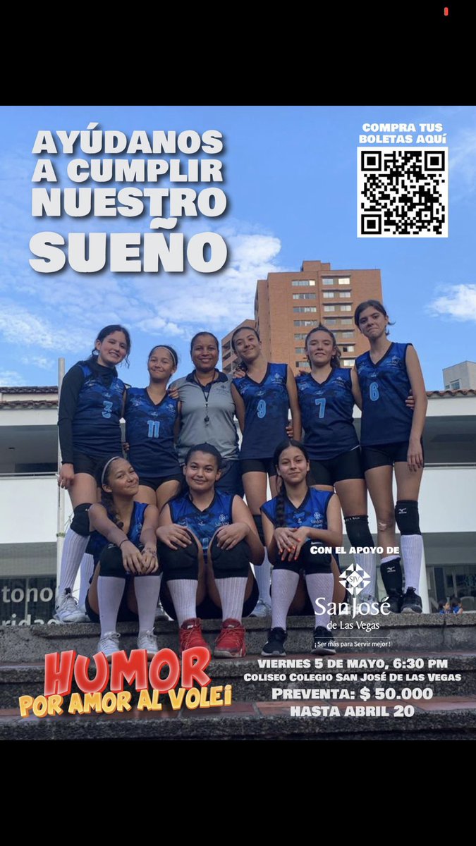 ¡Estas chicas lo van a lograr! 
planean ir a USA a jugar Voleibol. Para lograrlo nos invitan una noche de risas con <a href="/chichoariasr/">Chicho Arias</a>, #VickyBerrio y <a href="/LeoyGermanHumor/">Leo&Germán</a> 
Compren en eticketablanca.com/evento/humor-p…
*Preventa hasta el 20 de abril: $50.000 
*Del 20 de abril al 5 de mayo: $60.000
