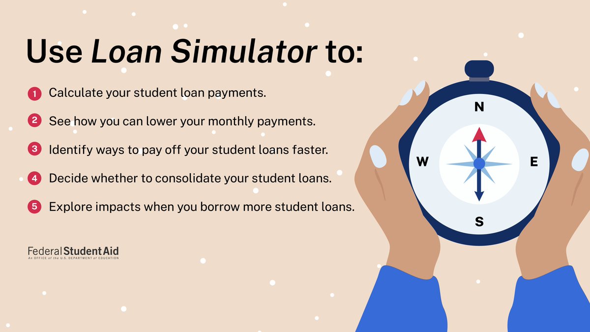 FAFSA's tweet photo. @AfAmEducation A6: (1/2) Loan Simulator can act as your federal student loan compass, providing directions to help you meet repayment goals, understand the impact of interest, lower monthly payments and more. 
Check it out at: https://t.co/CxdbTBvYXP #AfAmEdChat #DecisionDay2023 https://t.co/SjDxT5lYmD