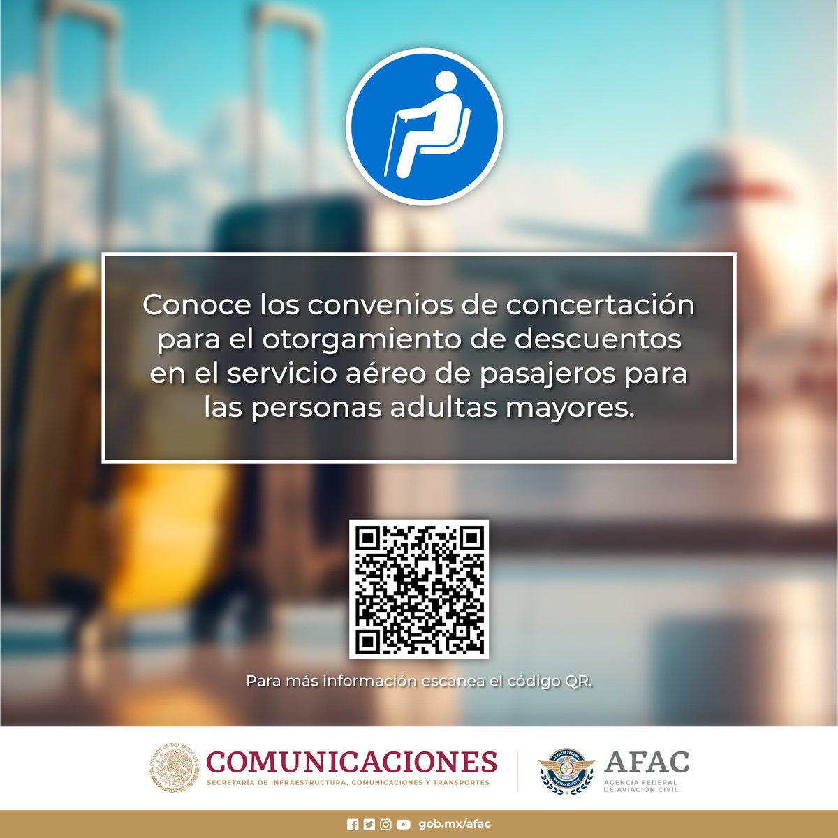 AFAC_mx's tweet photo. Te invitamos a conocer los convenios de concertación para el otorgamiento de descuentos en el servicio aéreo de pasajeros para las personas adultas mayores que tenemos con las aerolíneas nacionales.
https://t.co/PgEDWTHgnR
#AFACmx https://t.co/IwbRJyvDoS