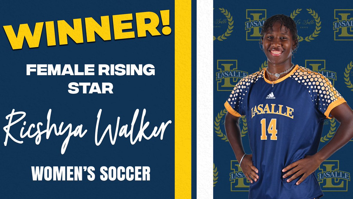 GoExplorers's tweet photo. This freshman student-athlete was named to A-10 All-Rookie Team. She also tallied 8 points on 3 goals and 2 assists. She also scored the game-winning goal against rival SJU.
Ricshya Walker of @LaSalle_WSOC is the winner of the Female Rising Star Award!
#GoExplorers🔭 | #EXPYS https://t.co/RJ9sR5yrby