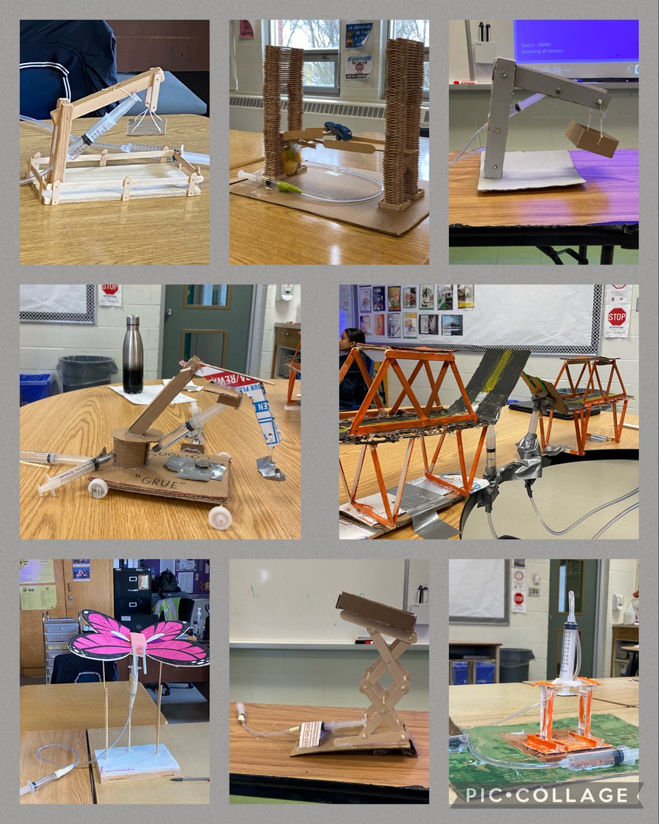 Grade 8EF students demonstrated creativity and critical thinking to design and build these hydraulic systems. #STEAM #collaboration #handsonlearning <a href="/stthomasmore19/">St Thomas More DPCDSB</a>