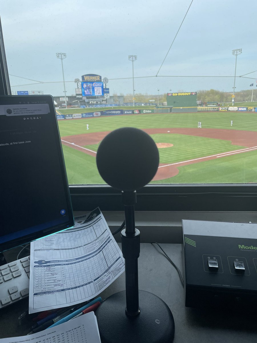 RohrOfTheCrowd's tweet photo. Back behind the PA mic for @OMAStormChasers @WernerPark as the Storm Chasers take on @GoStripers ! #GoChasers https://t.co/vpwpHRtzDB