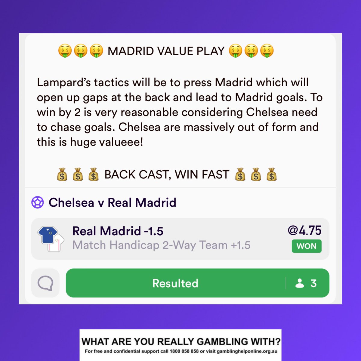 thecastpatrol's tweet photo. Ridiculous Value 🤯✅
Don’t miss a beat! Join us here: https://t.co/KEZipTHu7b 💰
#UCL #uefachampionsleague #UEFAChampionsLeague2023 #RealMadrid #Chelsea #Soccer #football #punting #freesoccertips #tips #freetips #betting https://t.co/h5FParQKJO