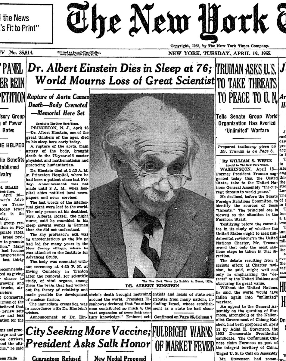 retronewsnow on twitter "on april 18, 1955, albert einstein died at 