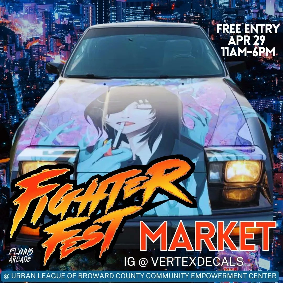 Flynnsgamingfl's tweet photo. BRING OUT THE ITASHA 🚗⚡FREE Entry 😱⚡ FIGHTER FEST MARKET {APR 29 ~ SAT 11AM-6PM} #itasha #anime #jdm #itashastyle #driftlife #itashacar #otaku #animecar #liveries #itashathe #cars #honda #subaru #toyota #animegirl #itashasociety #weeb #nissan #evo #bmw #ligue #freeevent https://t.co/E6jeWG1oiO