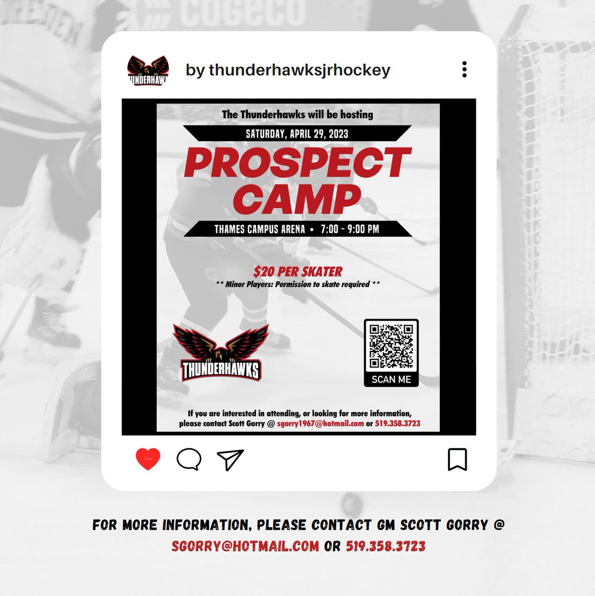 ThunderhawksJrC's tweet photo. The Thunderhawks Prospect Camp is almost here!
Saturday April 29, 2023

Register here => https://t.co/MkUykg2CNk https://t.co/rTnjfVoFk8