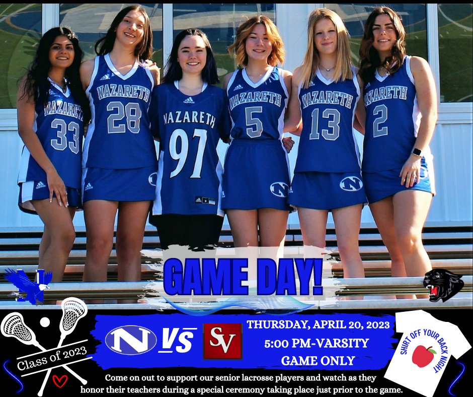 Home Game Thursday!  Come celebrate these 6 lax seniors and their awesome teachers who made a positive impact on their lives.  Teacher recognition will be at approximately 4:45 before the varsity team plays at 5:00.  Hope to see you there! 🥍🥍🥍
#Letsgoblueeagles!