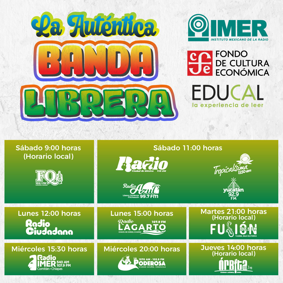 imerhoy's tweet photo. #LaAutenticaBandaLibrera 📚🙌🏾.
Sintoniza:
➖Martes 21hrs (local) @Fusionxhuan
➖Miércoles 15:30hrs #RadioIMER y 20hrs @LaPoderosaIMER
➖Jueves 14hrs (local) #OrbitaFM
Con @FCEMexico @LibreriasEducal
#LeerTransforma https://t.co/UU5QL73229