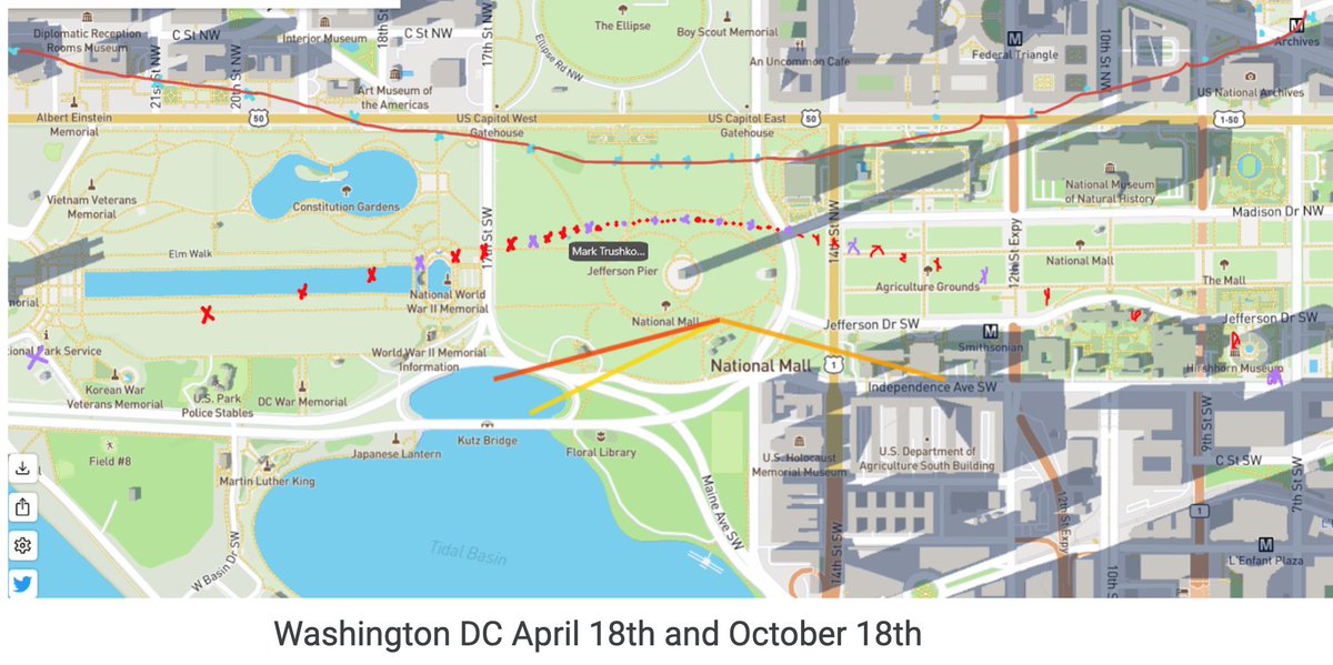 mtrushkowsky's tweet photo. Shadows at @nyc_cami! My group used Shade Map (https://t.co/2IaPHE0F4s) to study the furthest point of the shadow of an object as it moves through the day. We followed the shadow of the Washington Monument on 4/18 &amp; 10/18. #mathteacherscircle #ANNMath #MTBoS https://t.co/FWSdEvuK4m