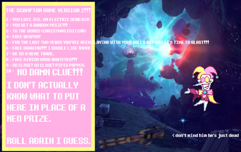 CrowsEyeV1ew's tweet photo. * I'M STILL STUCK HERE AND THE ACCOUNT'S NOT BEING USED!!! I'M BORED!! I NEED [[Stimulation]]

* SO... LET'S CHANGE THAT! [[Microgame]]!!
* TIME FOR ANOTHER SCAMPTON [THE GREAT] GAME! JUST ROLL YOUR [https://t.co/B4G9Mjz91U] AND REPLY WITH THE [[F12]]

* [No Fair Cheating] https://t.co/KbhDE6J1xC