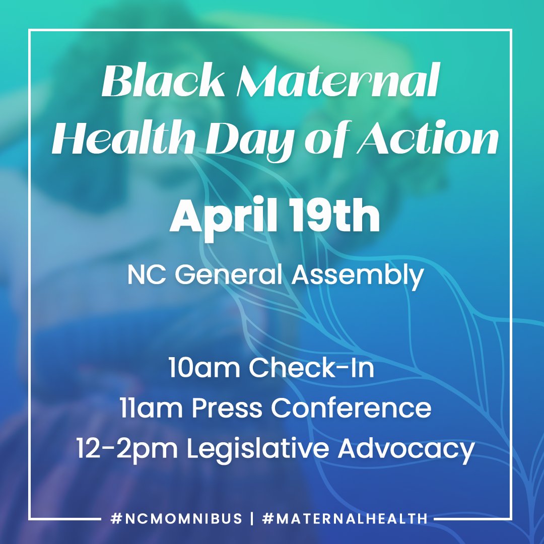 Please tune in or join <a href="/NatalieforNC/">Senator Natalie Murdock</a>,  @juliefornc, <a href="/DrCSWatkins/">C.S. Watkins</a>, <a href="/MamasVillage/">Mamas Village Advocates</a> &amp; other advocates on 4/19 on the Hill in Raleigh to advocate for improved Black Maternal Health legislation. 

Contact your legislators and share your opinion! #NCMomnibus #BlackMaternalHealth