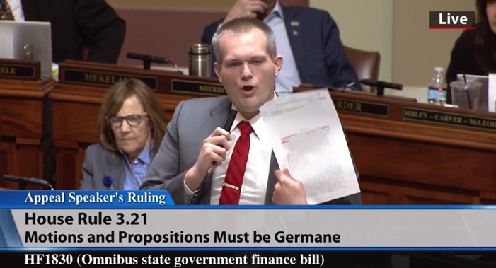 Boy, I remember when I thought of germaneness debates as something other than exercises in futility by the minority chamber of the moment. Young and innocent days, as Ray Davies once described them. #mnleg