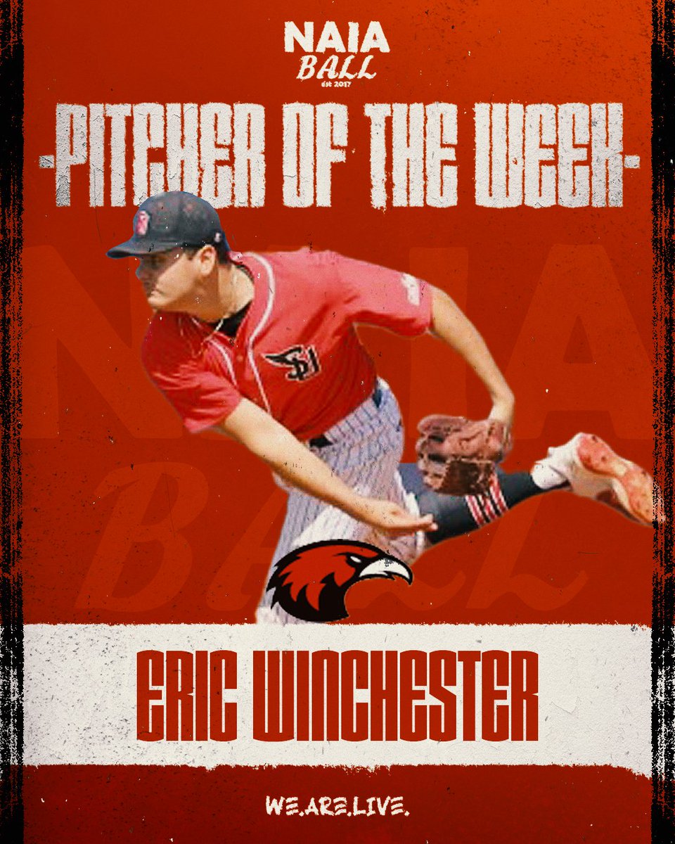 The #NAIABall Pitcher Of the Week is Eric Winchester of Simpson.

In 2 starts last week, Winchester posted double digit strikeout games, one being a complete game performance in a win over Saint Katherine

Final line: 2-0, 1 CG, 14IP, 23Ks, 5BBs, 3ER
Story bit.ly/41IGrzD