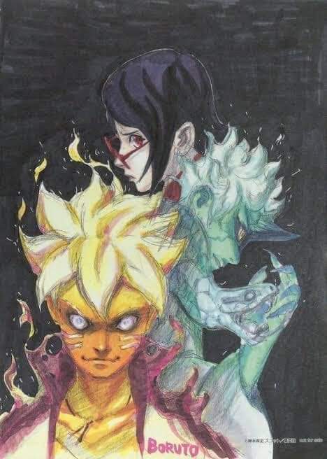 manGeekyow's tweet photo. Sarada's Mangekyo Sharingan was already foreshadowed before in Kishimoto's past illustration. It resembles the sun, while Boruto's eye, the moon. What a GOAT🔥
.
.
.
ctto.
#BORUTO #borutochapter80 #boruto80spoilers https://t.co/fE8azvRL26