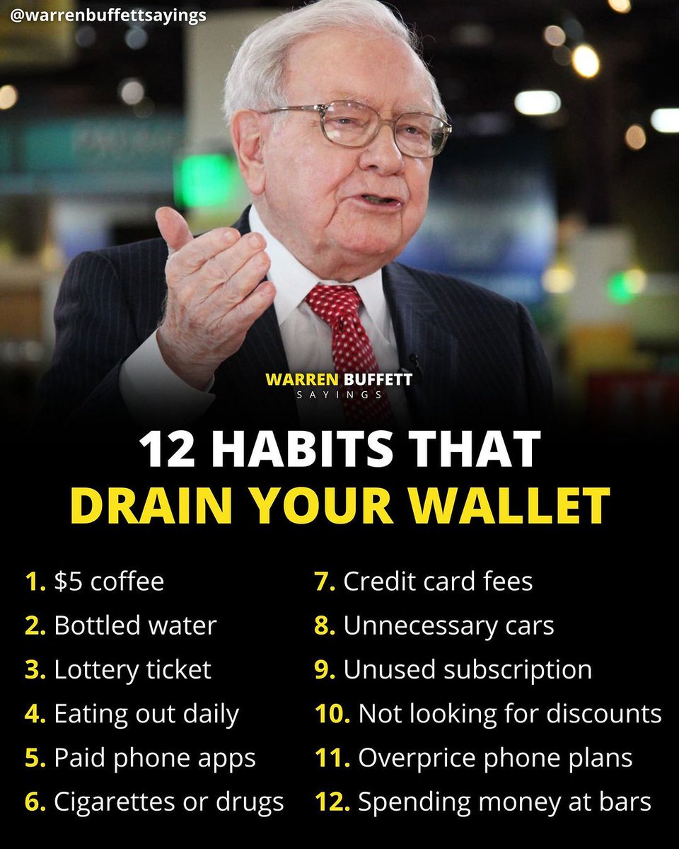 risingmentality's tweet photo. These habits drain your wallet.
#WarrenBuffett #buffetadvice #warrenbuffetquotes https://t.co/yse9MpKNQU