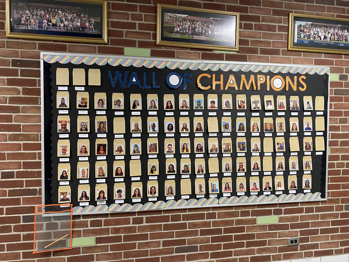MEET OUR CHAMPIONS. Teacher appreciation week is coming up, so the Wall Of Champs has made it back to the halls of <a href="/maplemere/">MaplemereElementarySchool</a> 📣(Our newest Champs pics coming soon) We are so lucky to have amazing adults who go above &amp; beyond for kids every day. 💛💙✍️