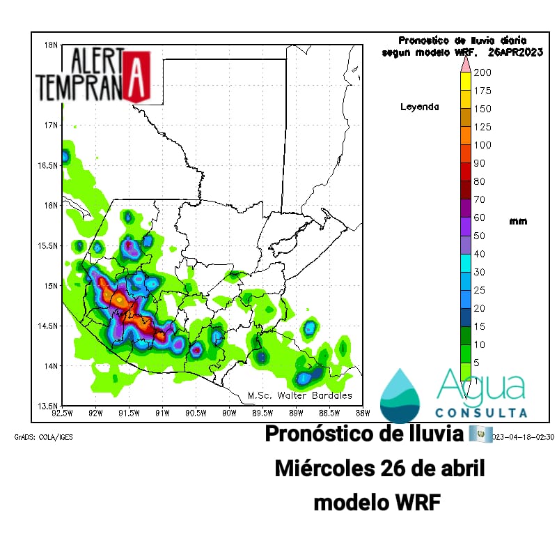 AlertaGt502's tweet photo. 🧵 Sumado al ingreso de humedad desde ambos litorales se tendrá lluvia generalizada durante el domingo 23 y lunes 24 y con mayores acumulados en el Occidente del país de acuerdo a los modelos de pronóstico de lluvia ECMFW y WRF
#ClimaGt #TraficoGt #TransitoGt
#FF51 #SF51 https://t.co/wHOhDs45jB