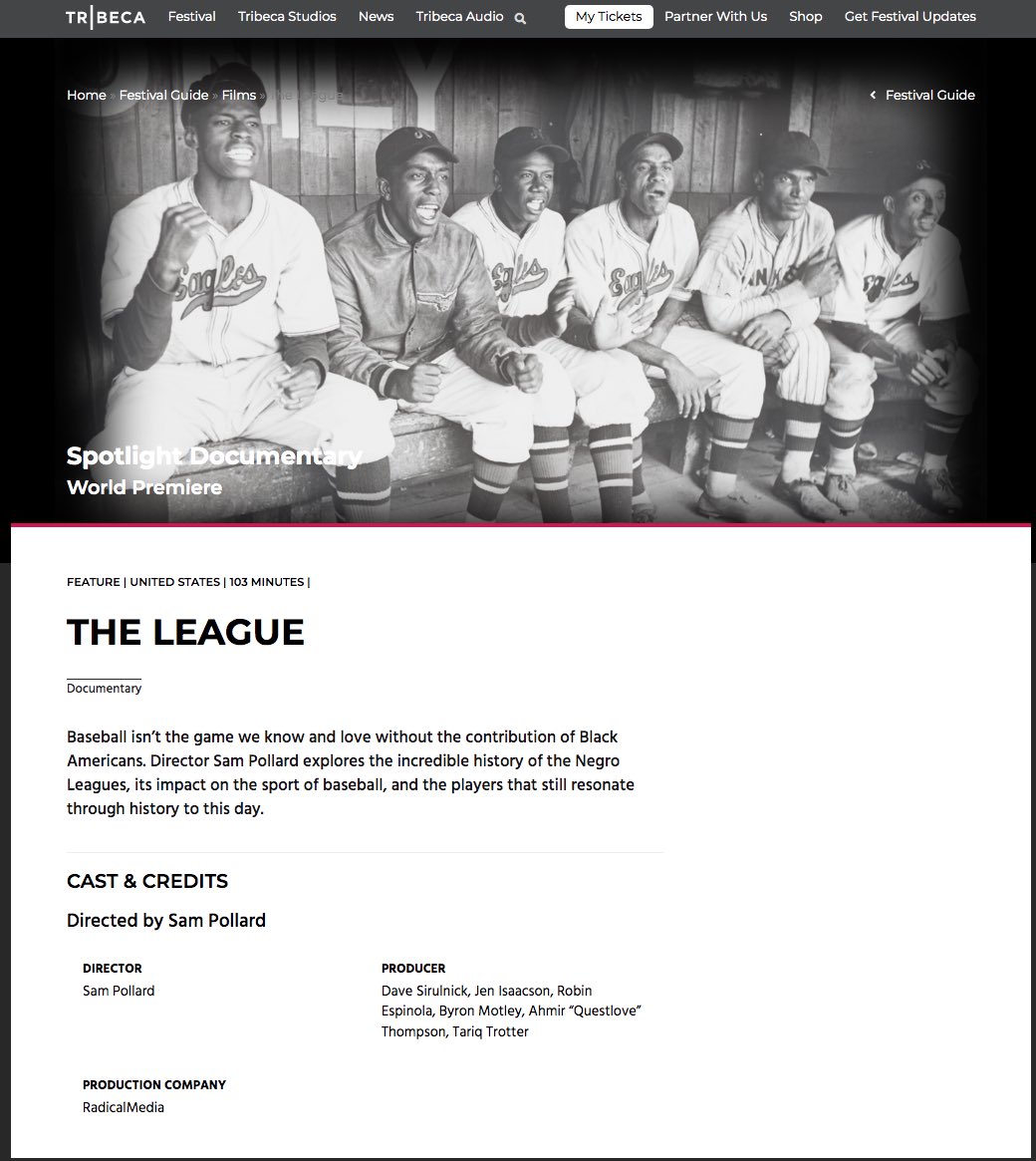 This has been a LONG TIME COMING! Almost 24 years since I did my first interview with #BuckO’Neil My #documentary 'THE LEAGUE' has been accepted into the #Tribeca Blessed to have worked with a good team to honor my late father #NegroLeague #umpire #BobMotley ! Play Ball!!!!