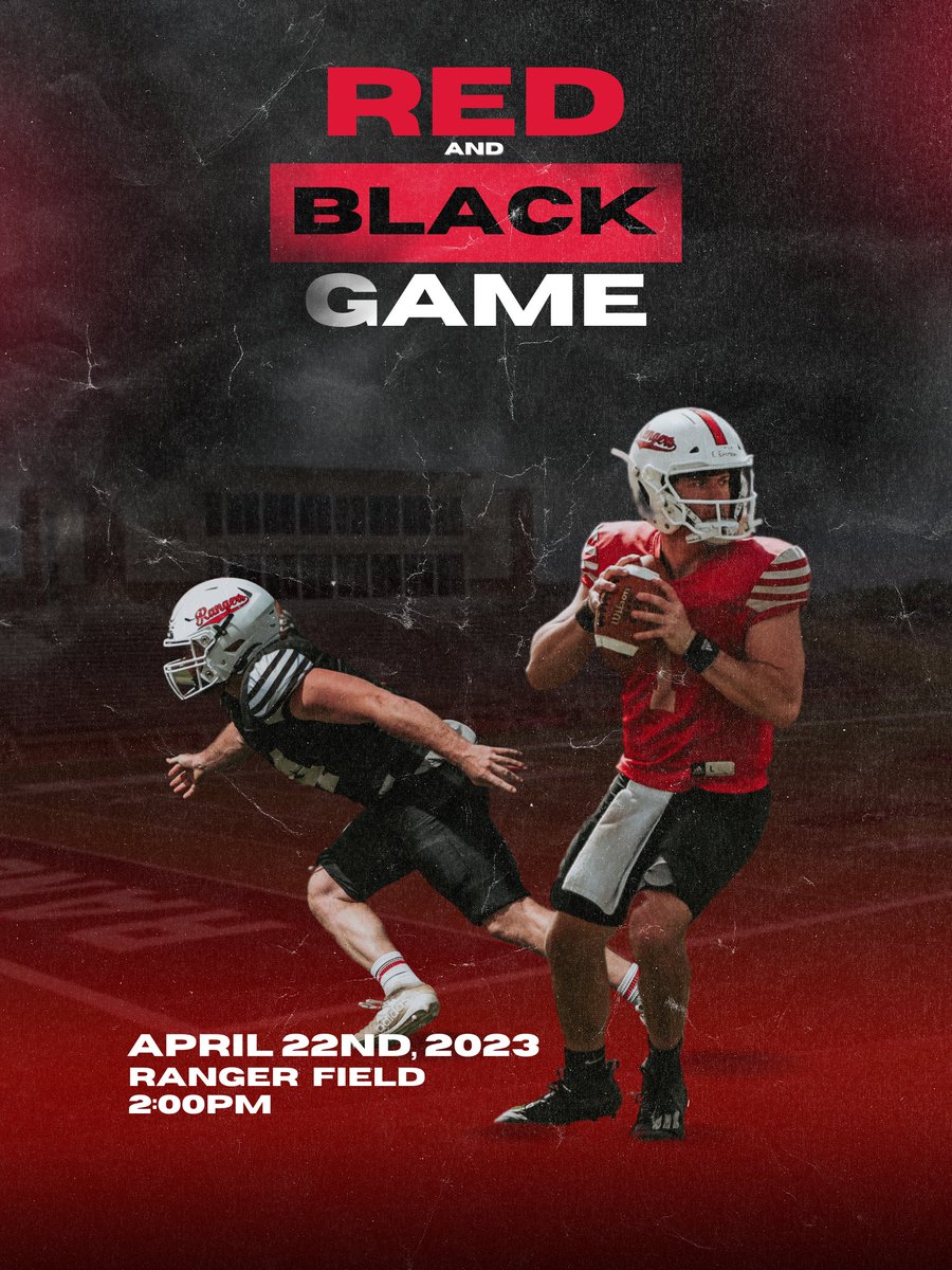 Get your first look at the 2023 Ranger Football team with the Red and Black game for the Ranger Spring Football game! Kickoff is set for 2:00 PM Saturday April 22nd! 
#RRR <a href="/nwosufootball/">Ranger Football</a>