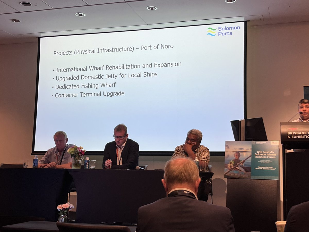 AustraliaPIBC's tweet photo. Here’s a snapshot of (physical) port projects in Honiara and Noro c/o Mr Eranda Kotelawala, CEO of Solomon Islands Ports Authority #12ASIBF https://t.co/HjoMsDJei4