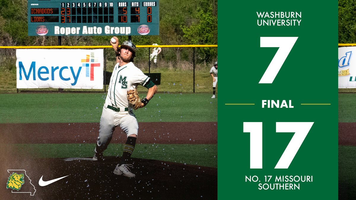 No. 17 Lions run rule Washburn 17-7.

Southern hits 6 home runs today with Chayton Beck leading the team hitting 2-for-4 RBIs. Kyle Kaempf strikes out 4 in his first win of the season.

Lions to host NSU on Friday at 6pm from Warren Turner Field. #LetsRoar