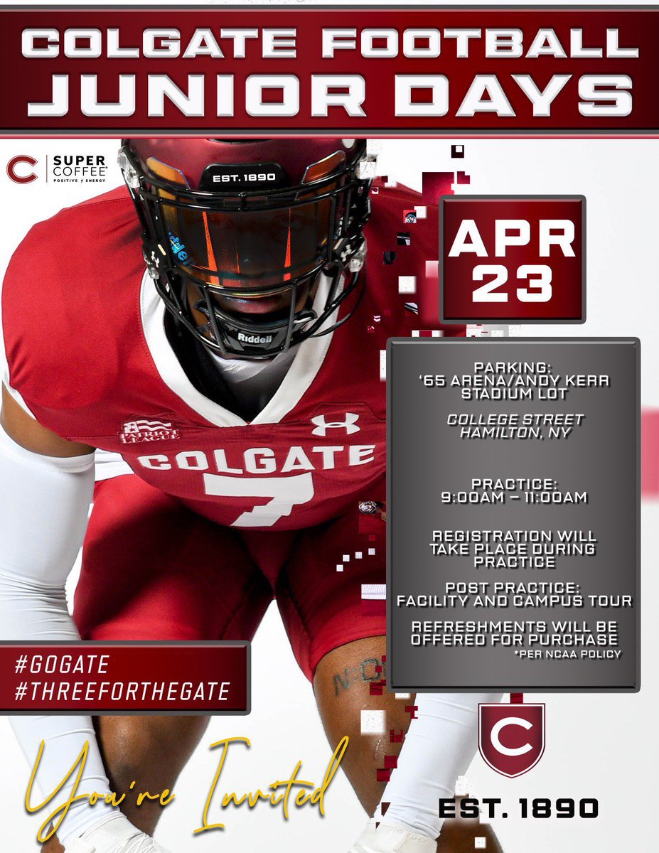 RascoeSyncere's tweet photo. grateful for the invite to @ColgateFB junior day @coachmcfadden5 #GOGATE
#THREEFORTHEGATE https://t.co/aNnJjsf6OI