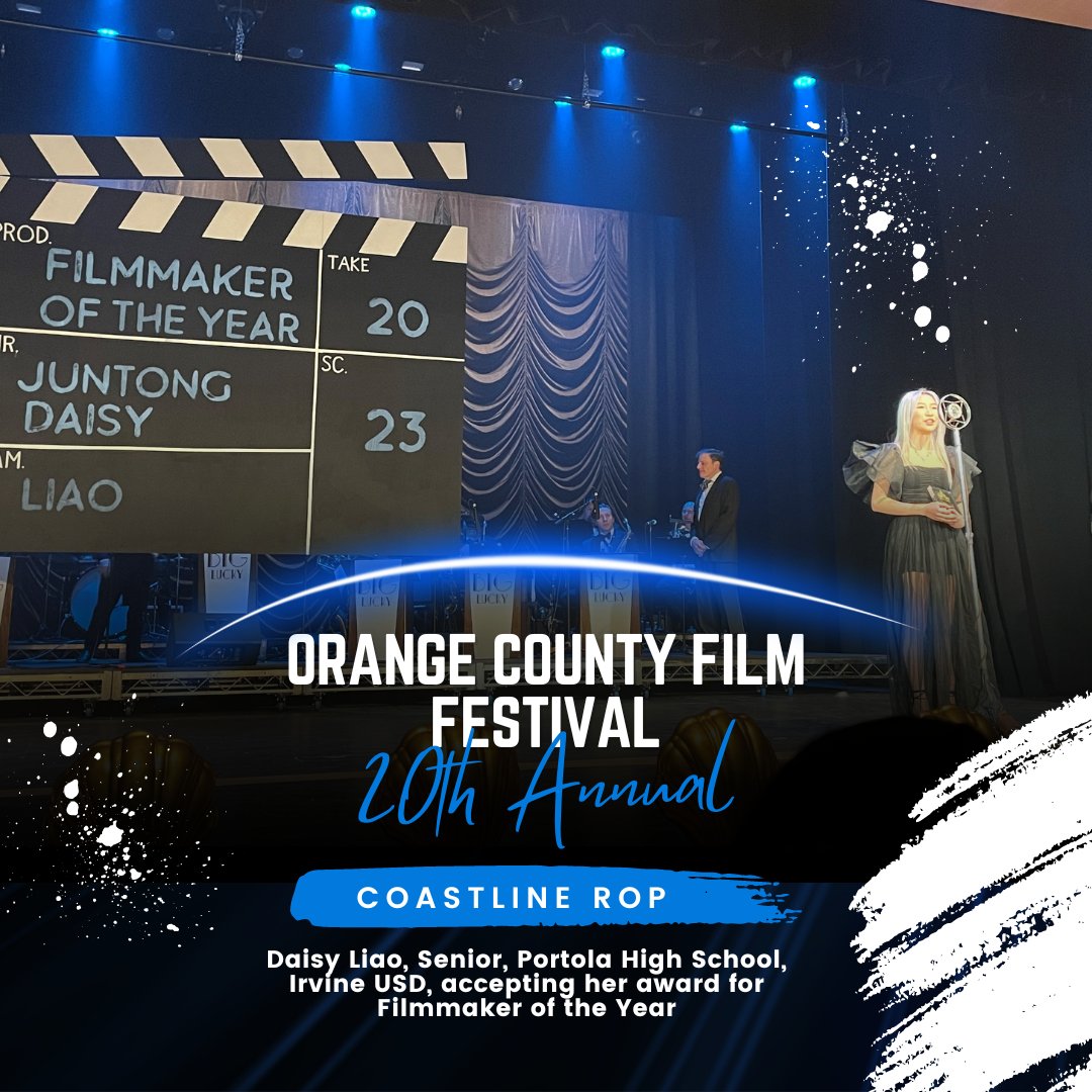 CoastlineROP's tweet photo. The OC Film Festival was held at Portola HS on April 7, 2023. Congratulations to Daisy Liao, who won Filmmaker of the Year and awards in Spot Feature and Music Video categories, and Tina Murphy, who took home Mentor of the Year! #OCFF #filmfestival #CoastlineROP https://t.co/nRJ3Td1zbb