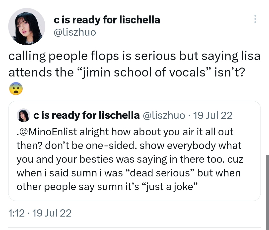 LiliesHomeC's tweet photo. MinoEnlist user is already Lisa's hater please mass report her account 🚨 https://t.co/TOYK5z9uuE