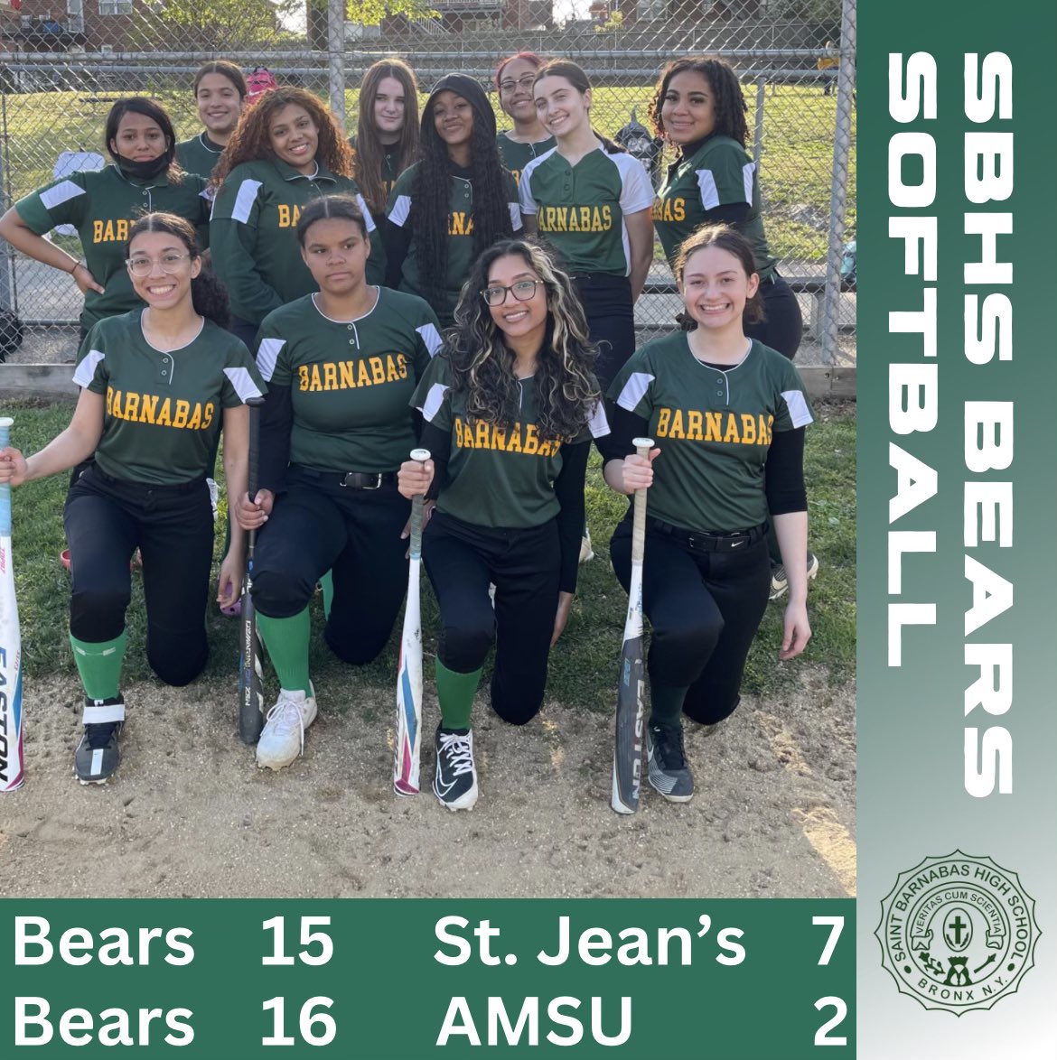 Our Lady Bears Softball team came out strong this week with big wins over St. Jean and Mt. St. Ursula! #CHSAASoftball #GoBears #SaintBarnabasHighSchool 🐻 🥎
