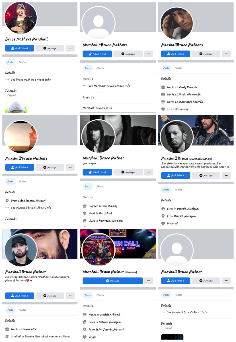 deanna_stilson's tweet photo. 🧌⚠️ Facebook hell👿
32 accounts impersonating Marshall. Not a one are him! Don't talk, just report. Please.
@fake_Awareness @NancyELanier1 @B33lieveInYou @NotAnotherStan1 @Eminem @ShadyRecords @rosenberg @Goliathrecs @Facebook #lowlife #fixfacebook #marshallsangles https://t.co/SDMQJUSXBa