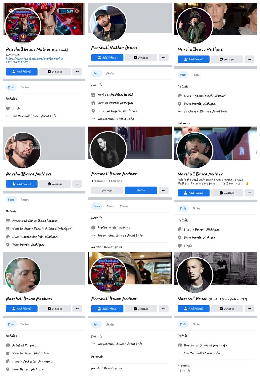 deanna_stilson's tweet photo. 🧌⚠️ Facebook hell👿
32 accounts impersonating Marshall. Not a one are him! Don't talk, just report. Please.
@fake_Awareness @NancyELanier1 @B33lieveInYou @NotAnotherStan1 @Eminem @ShadyRecords @rosenberg @Goliathrecs @Facebook #lowlife #fixfacebook #marshallsangles https://t.co/SDMQJUSXBa