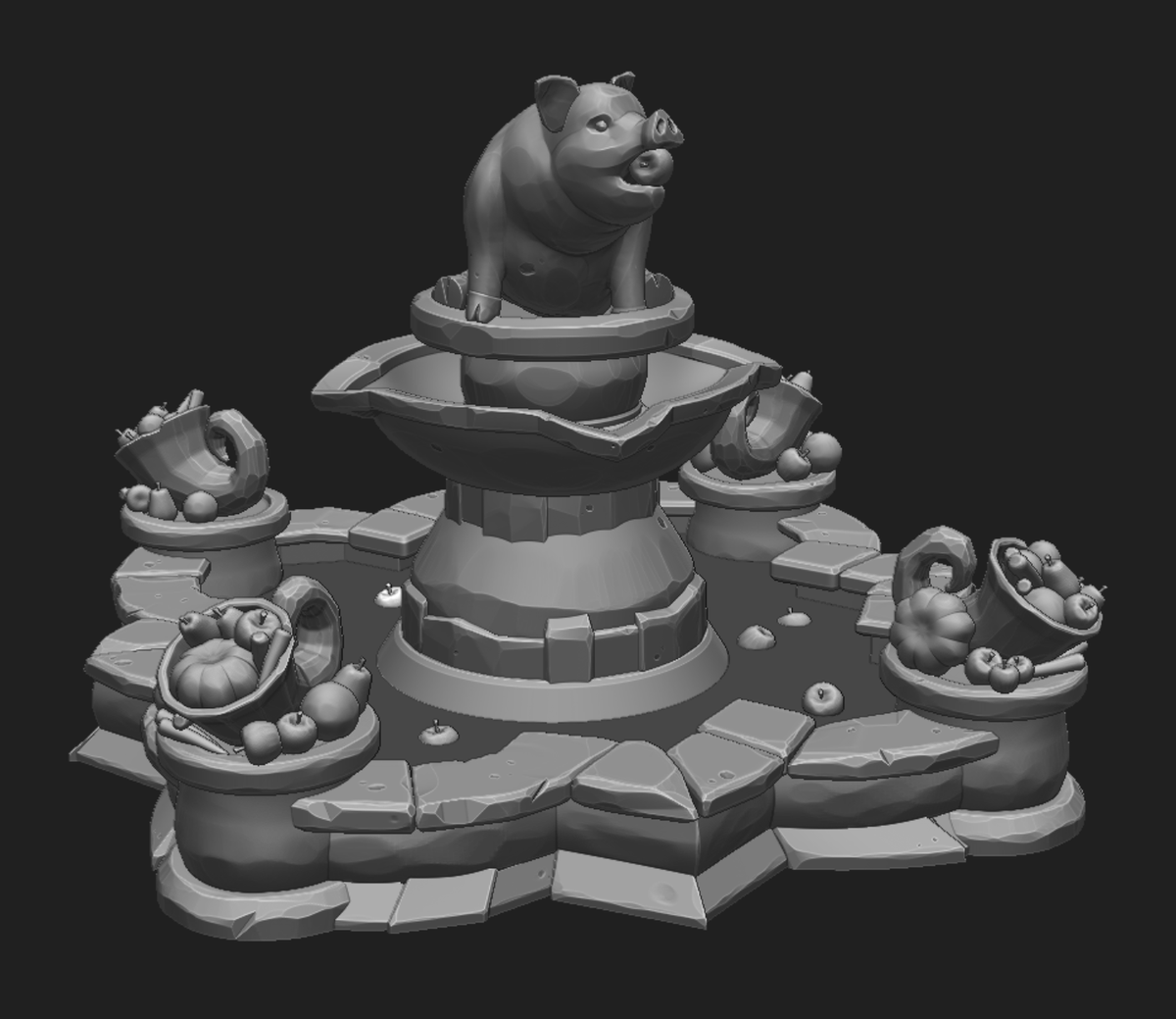 Been working on this fountain project and totally forgot to post about it 🐷🍎
Can't wait to get my low poly unwrapped and begin painting!