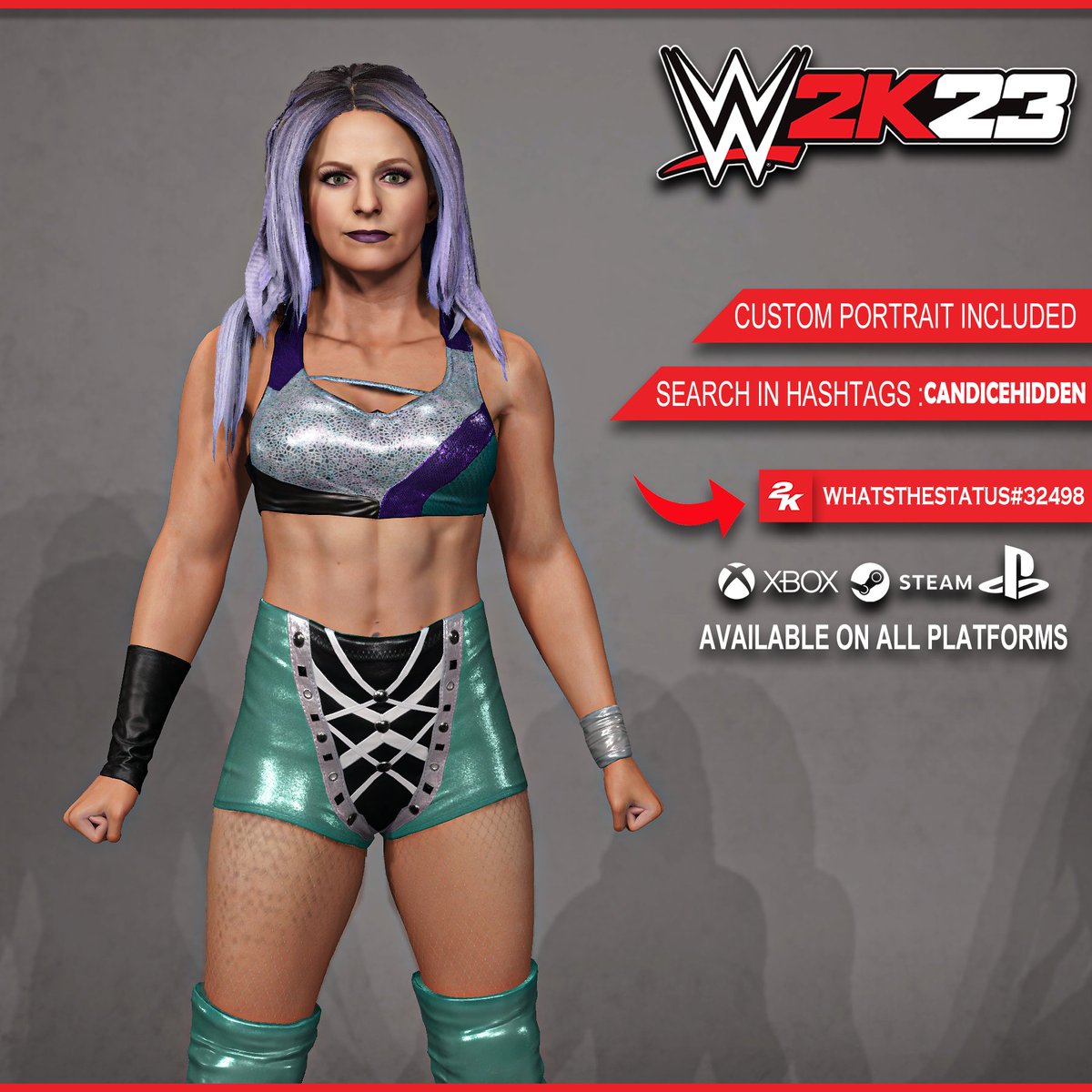 WhatsTheStatus's tweet photo. Candice LeRae '22 Hidden Model available on #WWE2K23 

Search → CandiceHidden
★ Hidden Candice LeRae Commentary

Want to win a copy of #WWE2K23? Like & RT this Tweet & Follow
@WhatsTheStatus + @Vjplatinum