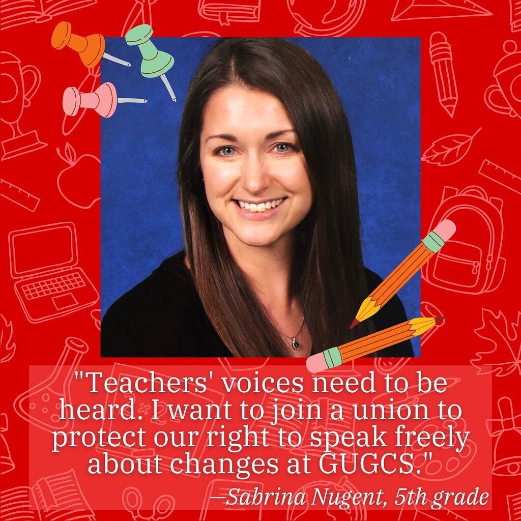 gugcsunion's tweet photo. Sabrina Nugent has been teaching for twelve years and has been at GUGCS since 2016. She believes a union would give teachers the freedom to comfortably speak their minds about changes at the school.

#gugcsunion #union #unionstrong #uft #uftnyc #unions… https://t.co/8eDTvOJ7zS https://t.co/HUzYgaqhxx
