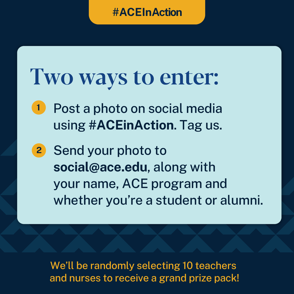 ACEedu's tweet photo. So many students and alumni are sharing their #ACEinAction photos and weβre loving it! Teachers and nurses, don't forget to share your photo with us to get yourself an ACE pennant. Full details and rules here: https://t.co/PO76FV0zZk https://t.co/7UHJv0NlrB