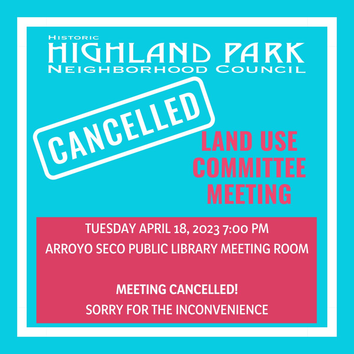 The Land Use Committee Meeting is CANCELLED tonight.
Land Use will re-convene next month at its regularly scheduled time.
Sorry for the inconvenience.