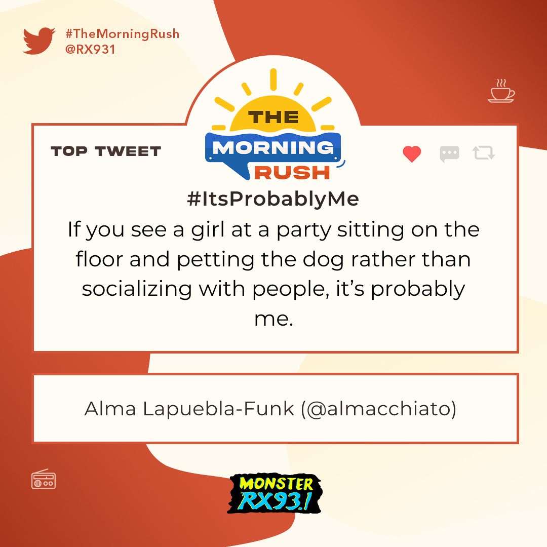 RX931's tweet photo. Top Entry: #ItsProbablyMe from @almacchiato #TheMorningRush https://t.co/L05g4D2XEI