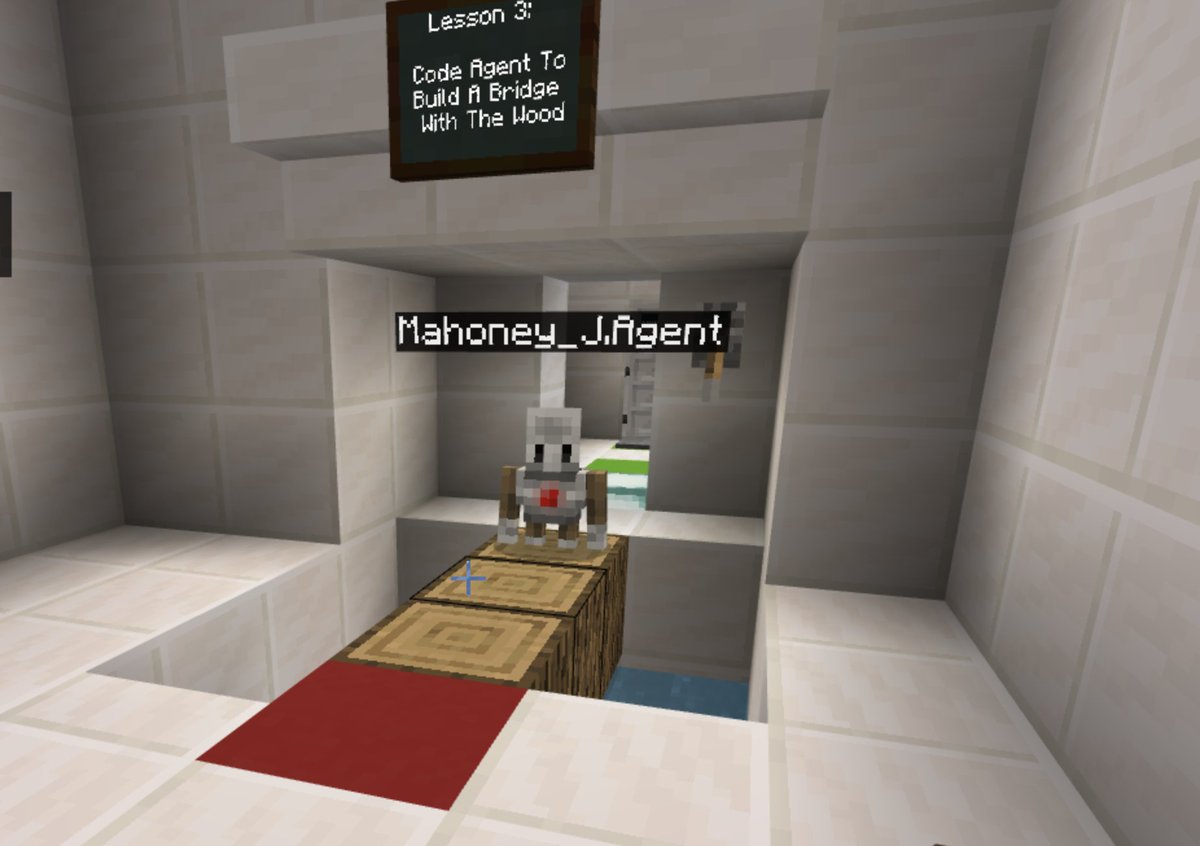 JodiMahoney1's tweet photo. This is fun - coded my agent to build a bridge in the Minecraft Block Coding Cohort. 
Thanks @playcraftlearn! https://t.co/1mwcWYcaWh