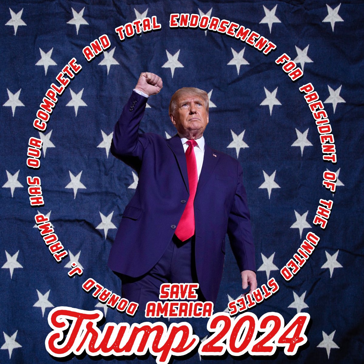 SaveAmericaMAGA's tweet photo. There is only one man who:

❌ Can’t be bought 💰

✅ Is battle tested 💪

🇺🇸 Will be ready to Save America day one in the Oval Office 🦅

Donald J. Trump has our complete and total endorsement for President of the United States in 2024. https://t.co/0LyPwKPRmu