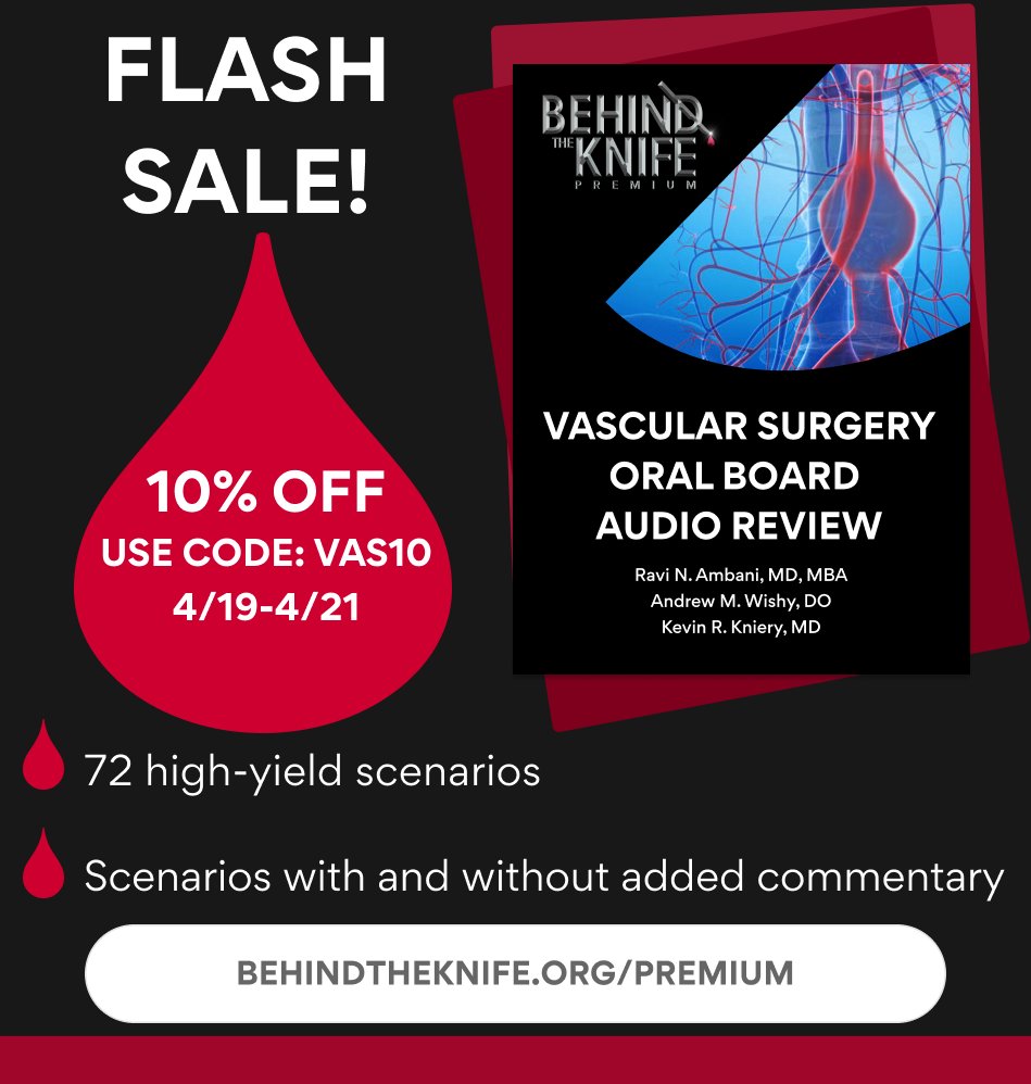 The vascular surgery oral board exam is right around the corner! Our audio review has got you covered with 72 high-yield scenarios. behindtheknife.teachable.com/p/btk-vascular… Don't forget to check out the 4 sample scenarios.