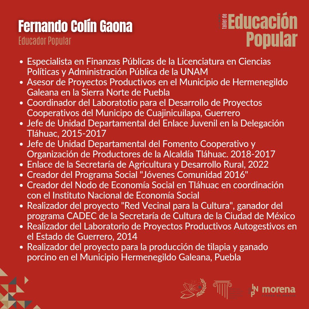 FPolticaCDMX's tweet photo. Les presentamos a l@s primer@s tres ponentes de nuestro Taller de Educación Popular. 😃

L@s cuales se encargarán de compartir su experiencia y talento con nosotros este sábado 22 y domingo 23 de abril.🙌

No faltes.✨ https://t.co/DT0r5p1rX8