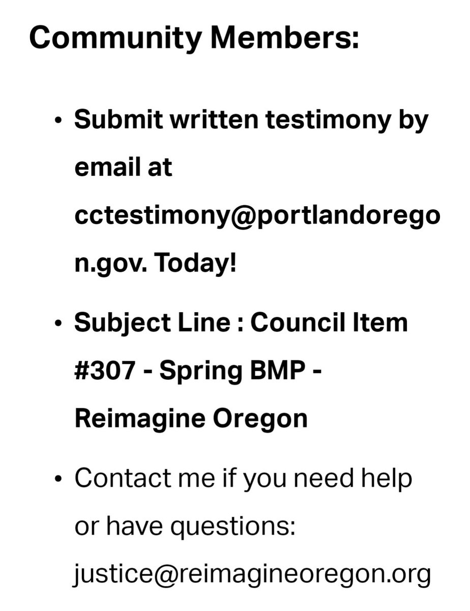 COMMUNITY ACTION ALERT: 

Support Reimagine Oregon &amp; <a href="/justicerajee/">Justice</a> by reading the following letter &amp; call to action to email City Council TODAY ahead of their vote tomorrow to strip funds away from the Black community AS THEY PROMISED. 

reimagineoregon.org/notesupdates/m…

SPREAD THE WORD!