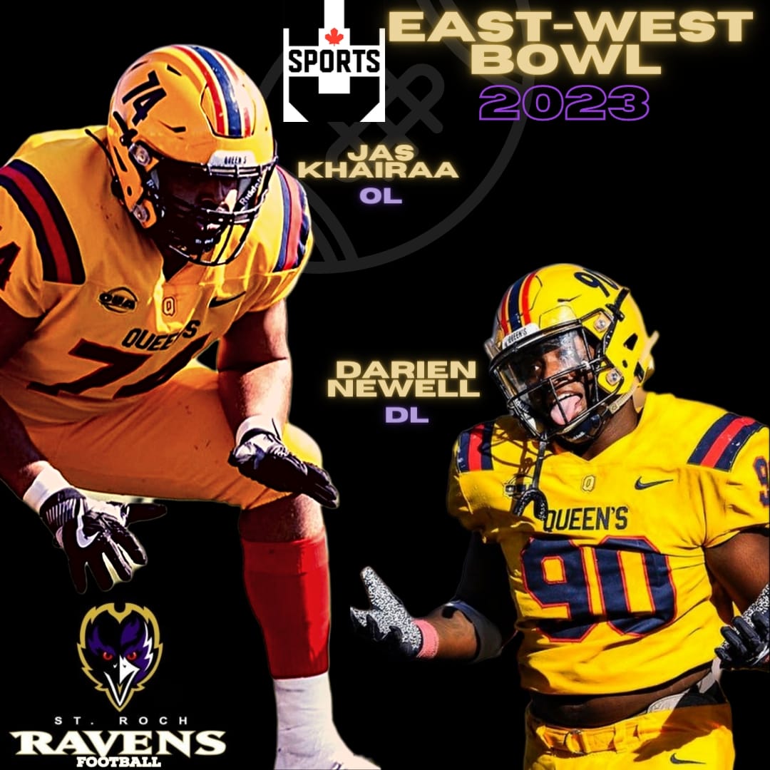 Big congrats to Jas Khairaa and Darien Newell of <a href="/Queens_Football/">Queen's Football</a> on being selected to participate in the 2023 @usportsca Football East-West Bowl being held at McMaster University Saturday May 13th! #cflhopefuls #nflhopefuls #Canadafootball #usportsfootball #eastwestbowl