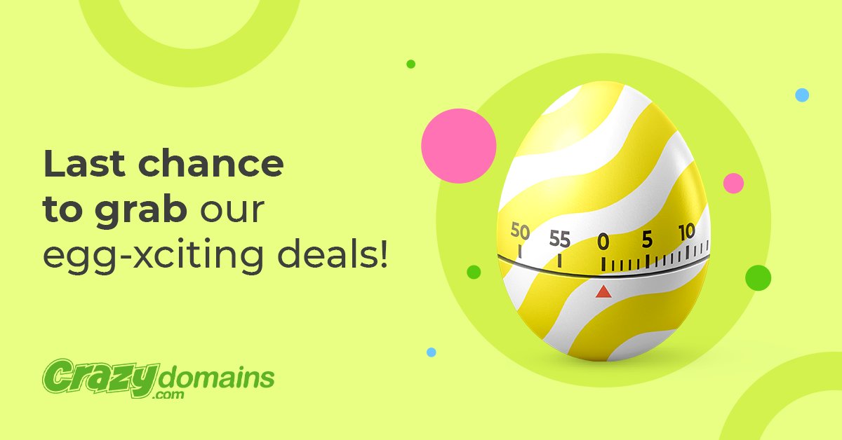 CrazyDomains's tweet photo. ⏲️ Time is ticking! 3 days left until our Epic Easter sale ends. Fill your baskets with all the best deals from Crazy Domains today:  https://t.co/YI44nEcjbo https://t.co/yWVTW5gNMI