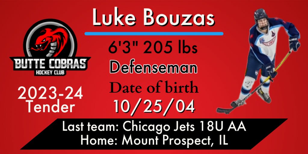 Butte_Irish's tweet photo. Butte Cobras are excited to welcome Luke Bouzas for 2023-24! 
Bouzas played last season with the @ChicagoJetsClub 18U AA 
https://t.co/83IchAk9GF https://t.co/J9qKiPW6lg