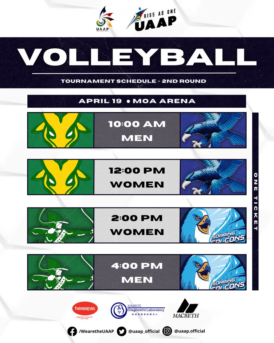 MOAArena's tweet photo. It's time to #RiseAsOne! 

Here's the schedule of The UAAP Season 85 Volleyball tournament at the SM Mall of Asia Arena today.  

Stay tuned for updates on #UAAPS85AtMOAArena!   

#ArenaSafe #ChangingTheGameElevatingEntertainment https://t.co/JohjwG59PT