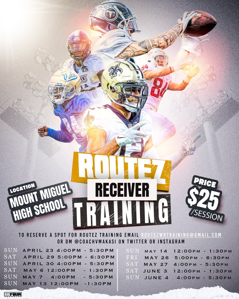 ROUTEZ_'s tweet photo. It’s go time. All receivers email us or Dm us to reserve a spot with ROUTEZ. Receiver training starts this Sunday. Hour and half of work. A few of our college guys already tapped in. Come take your game to the next level…. #ROUTEZ #ReceiverTraining https://t.co/UtVyzR2HEx