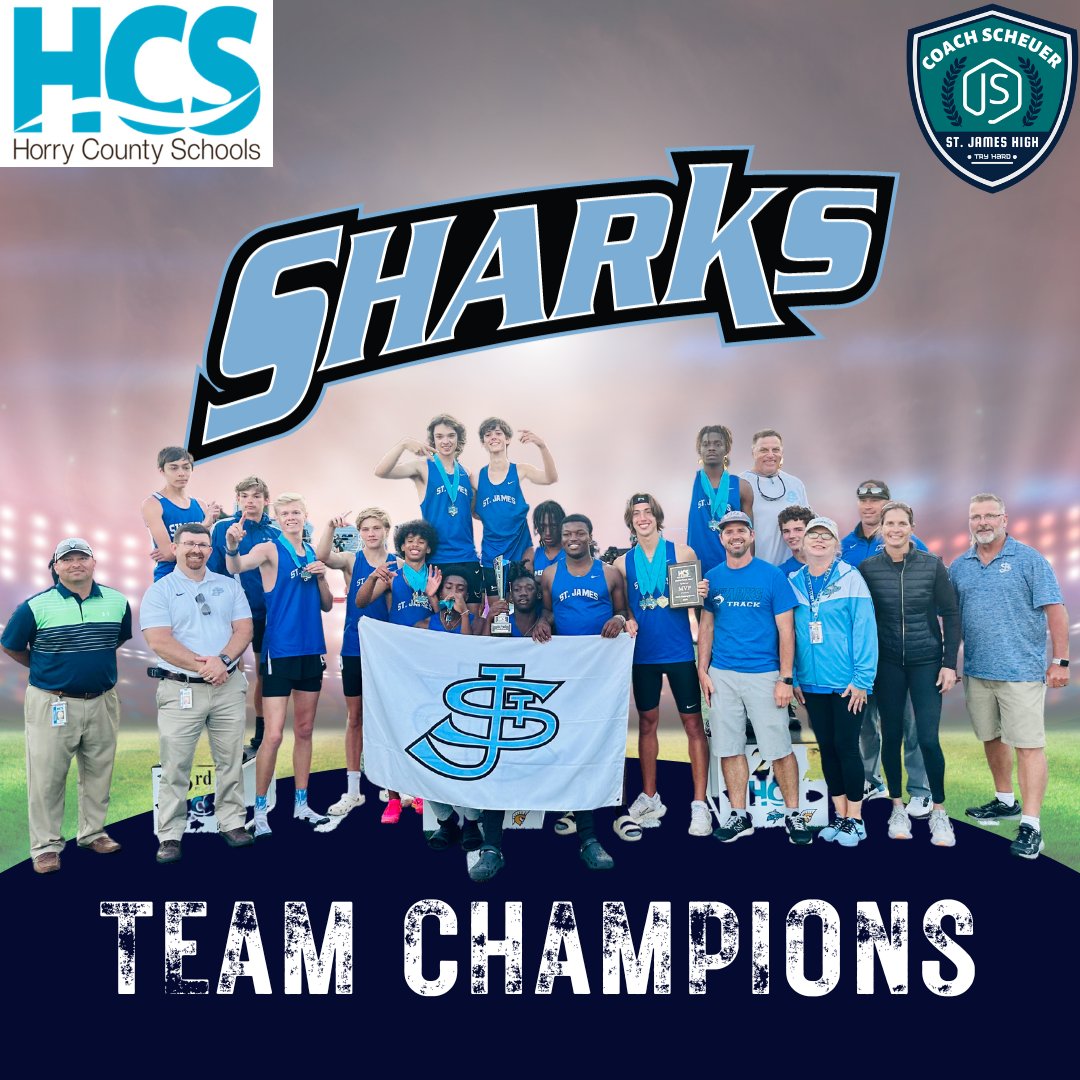 The <a href="/St_James_Sharks/">St James Sharks Athletics</a> Boys Track Team finished 1st overall at the Horry County Schools Championships. Way to go team!!