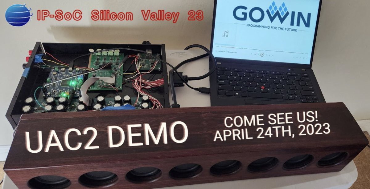 GOWIN_SEMI's tweet photo. Come stop by our booth and see our #UAC2 demo at D&R IP SoC Silicon Valley 23 on April 24th!
This UAC2 demo uses our #GOWIN GW1N-LV9LQ144 FPGA and contains on-chip #USB PHY. It uses up to 32bit/192kbps resolution to play high-quality audio from a Windows 11 computer using the USB port.
In this demo, we connected a high-end home theater soundbar to the output of the #FPGA using the I2S interface. The soundbar contains #DACs that receive 24-bit audio to produce high-quality sound without any interruptions.
Learn more about our UAC2 solution here: https://t.co/a88jgQ89Rl