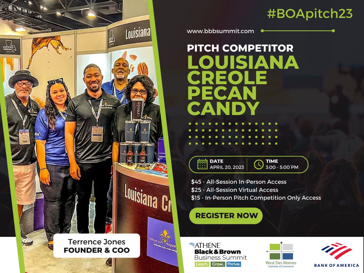 WDMCHAMBER's tweet photo. Terrence Jones is the Founder and COO of @lacreolecandy and is one of our competitors at the Pitch Competition presented by @BankofAmerica at the @AtheneUSA Black & Brown Business Summit.
Learn More 📲 https://t.co/QZegC0vr8E
#GoWestWDM #WDMstrong #DSMUSA #BBBS23 #BOApitch23 https://t.co/O7JvQgSbnW